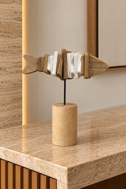 ESCULTURA PEIXE MAREGGIO EM MADEIRA - 30x24x7,5