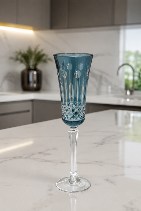 TAÇA IMPERIAL AZUL CHAMPAGNE EM CRISTAL - 24x6