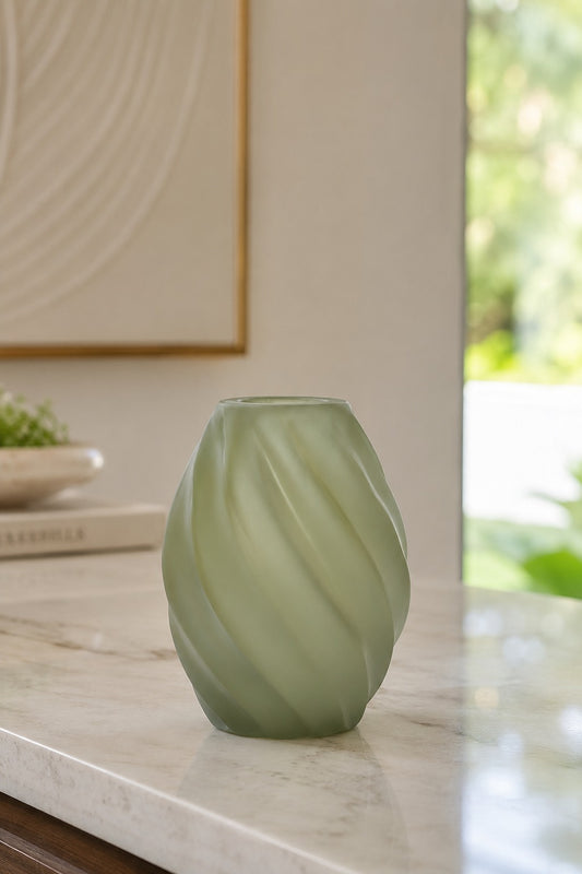VASO EM VIDRO TIPO MURANO VERDE - 13x10