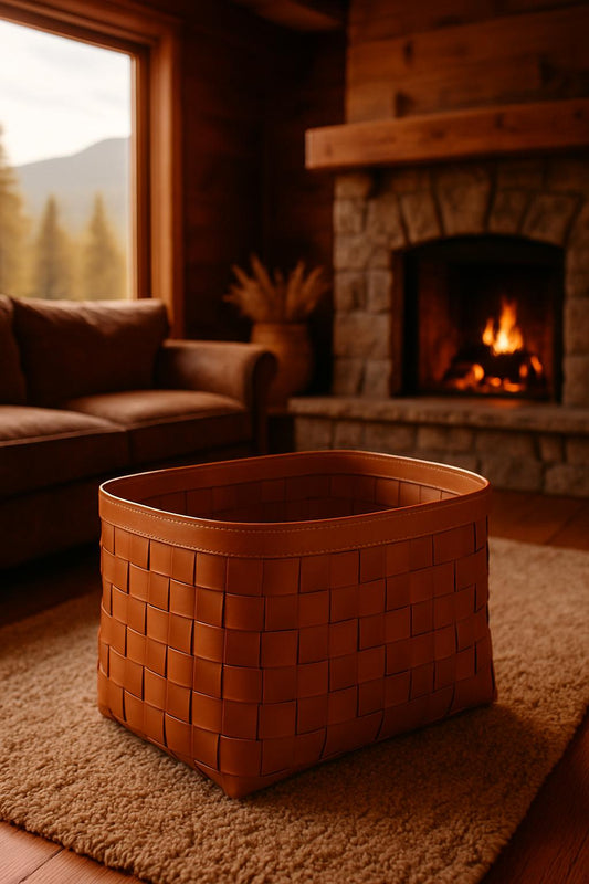 CESTO EM COURO - 43x36x25