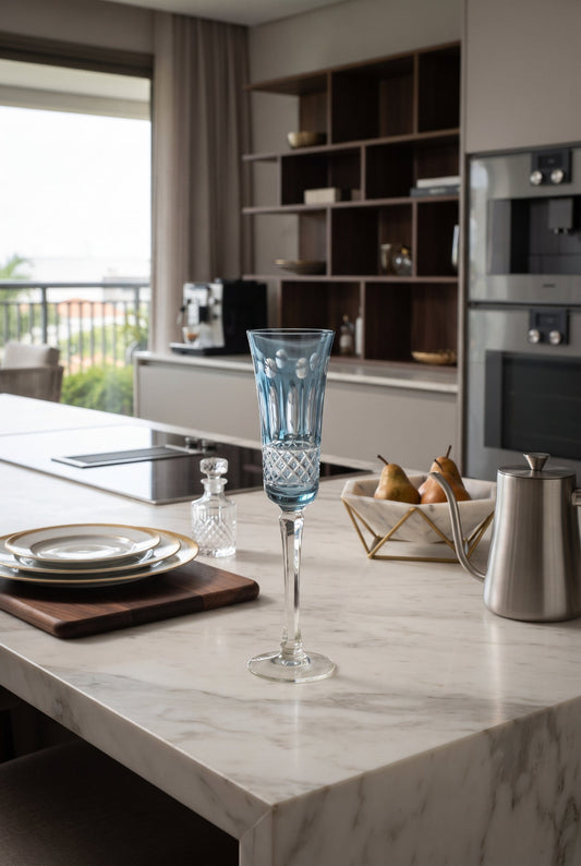 TAÇA IMPERIAL AZUL CHAMPAGNE EM CRISTAL - 24x6
