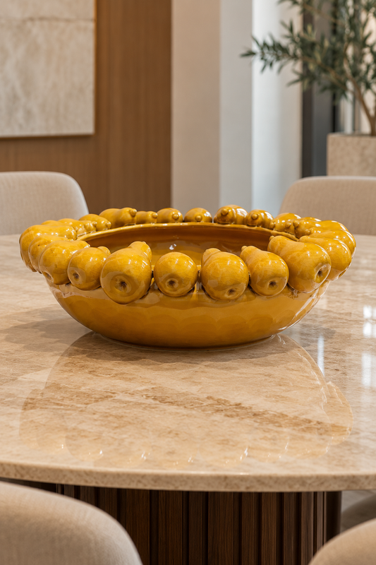 CENTRO DE MESA POMONA EM CERAMICA COM DETALHE DE PERAS - 38x12