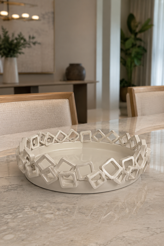 CENTRO DE MESA EM CERAMICA BRANCO CAPELLA - 32x8