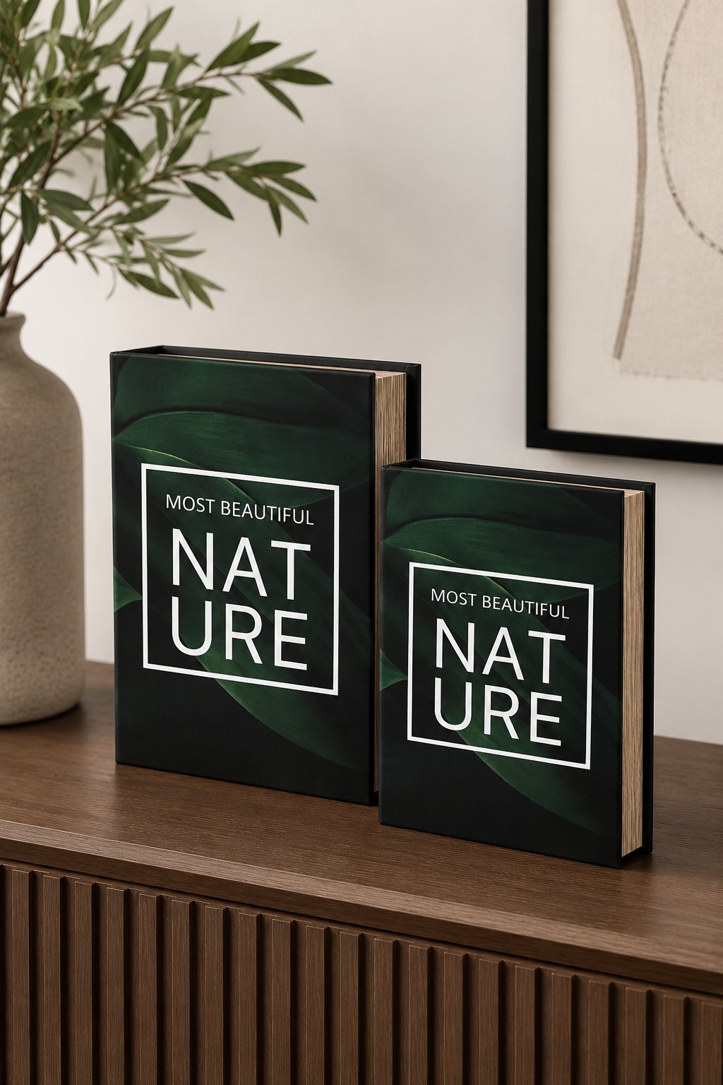 CONJUNTO DE LIVROS CAIXA NATURE VERDE 2 PEÇAS - 33x28