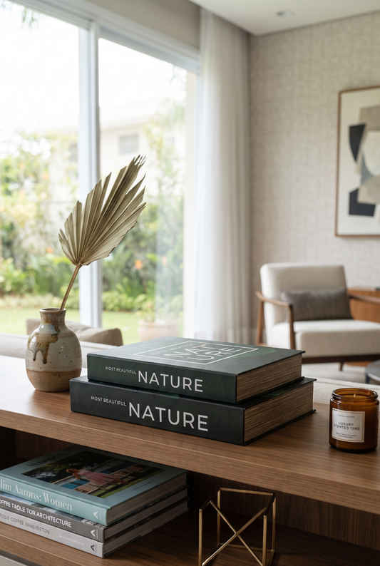 CONJUNTO DE LIVROS CAIXA NATURE VERDE 2 PEÇAS - 33x28