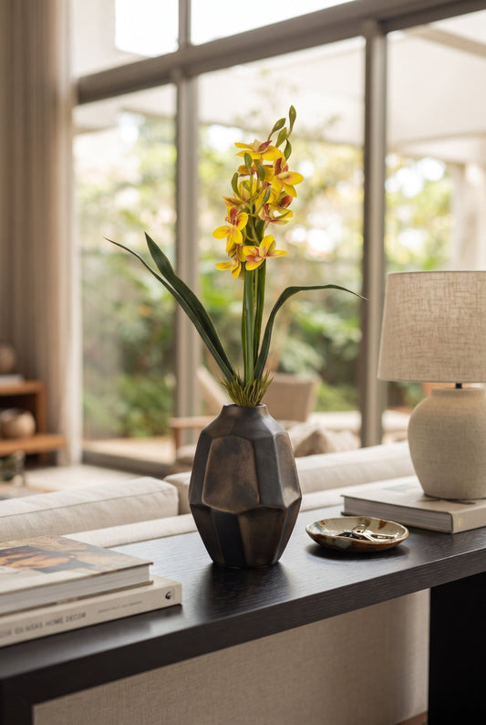 ORQUÍDEA DECORATIVA FIORÉ AMARELA - 42cm