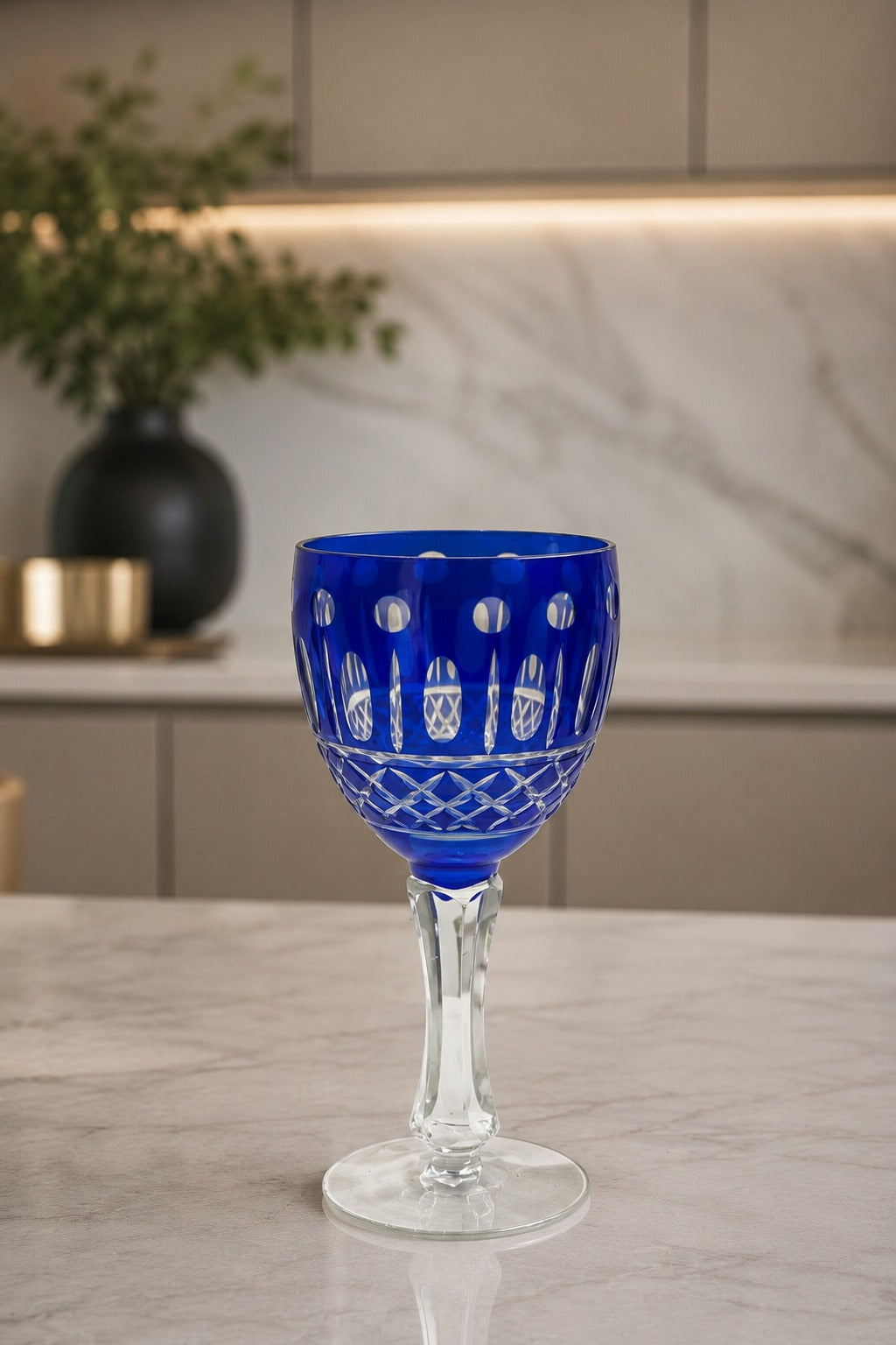 TAÇA BELLAVITA EM CRISTAL AZUL - 18,5x8,5