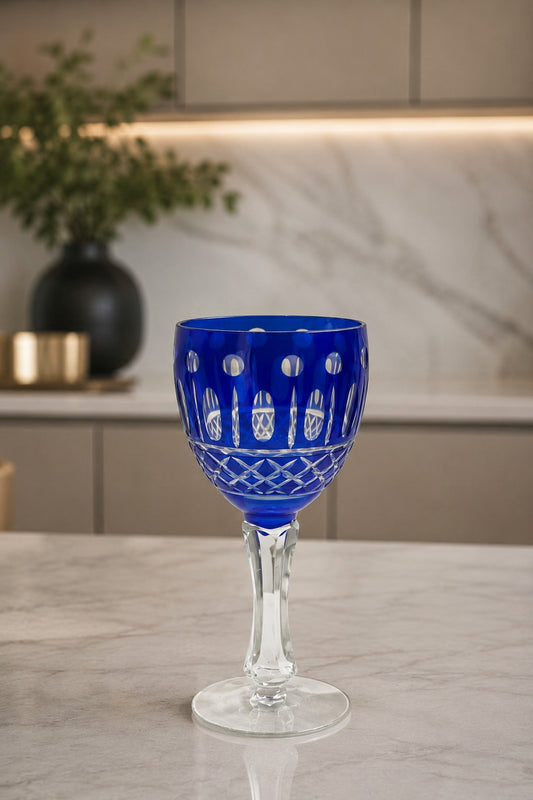 TAÇA BELLAVITA EM CRISTAL AZUL - 18,5x8,5