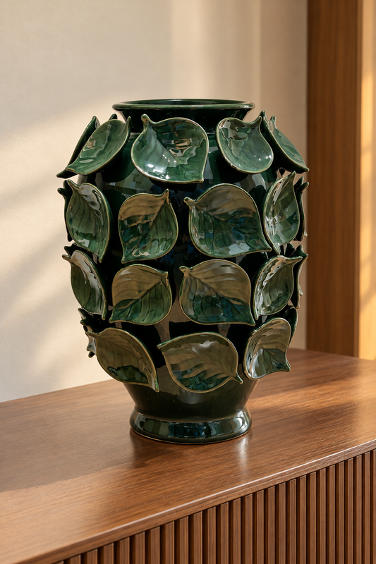 VASO JARDIM DE JADE EM CERÂMICA VERDE - 36x26