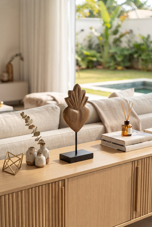 ESCULTURA DECORATIVA CUORE EM MADEIRA - 33x13x8