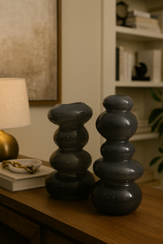 VASO DE VIDRO PILED ROCKS CINZA - 15x24