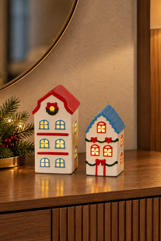 CONJUNTO DE CASAS NATALINAS ILUMINADAS VILA LUMIERE - 2 PECAS