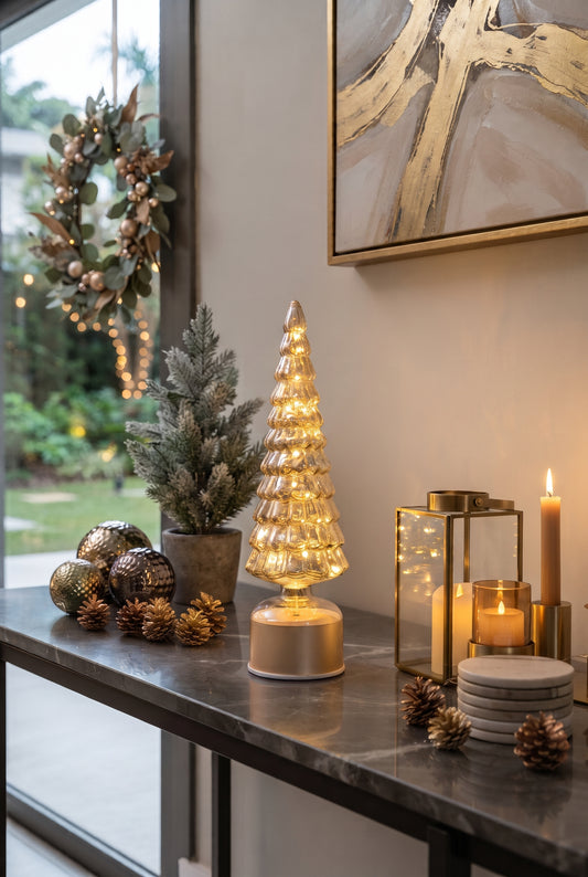 ARVORE DE NATAL LUMIERE DOURADA GIRATORIA COM ILUMINACAO - 35x9