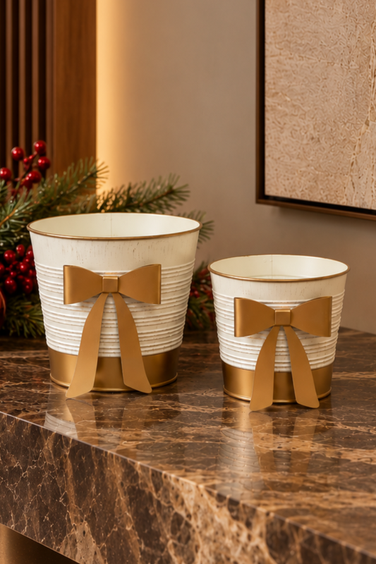 CONJUNTO DE CACHEPOT DECORATIVOS FIOCCO EM METAL - 2 PECAS