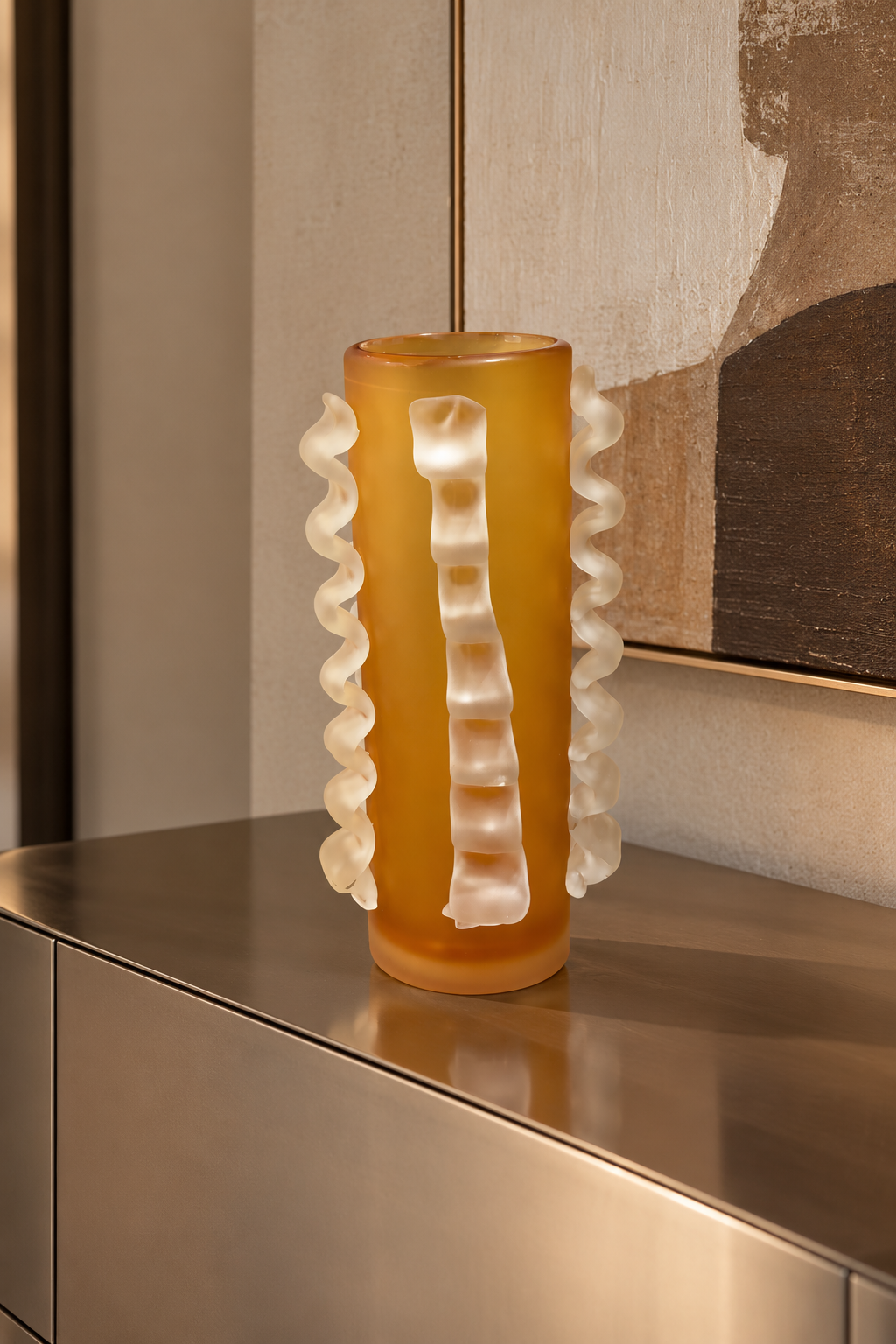 VASO EM VIDRO VOLUTA LARANJA - 36x16