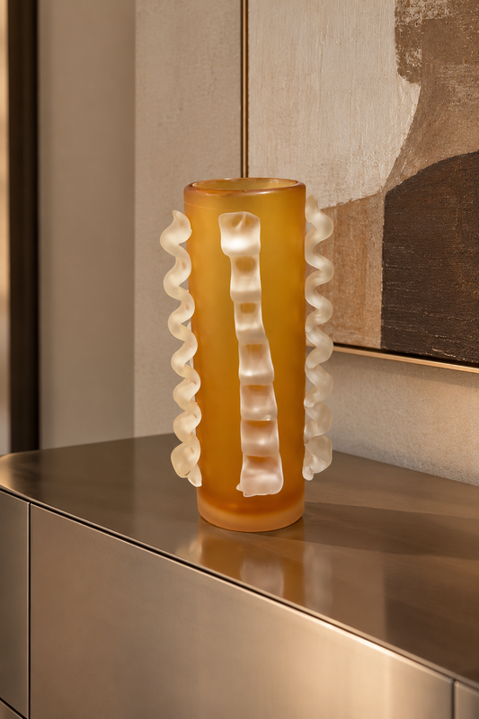 VASO EM VIDRO VOLUTA LARANJA - 36x16