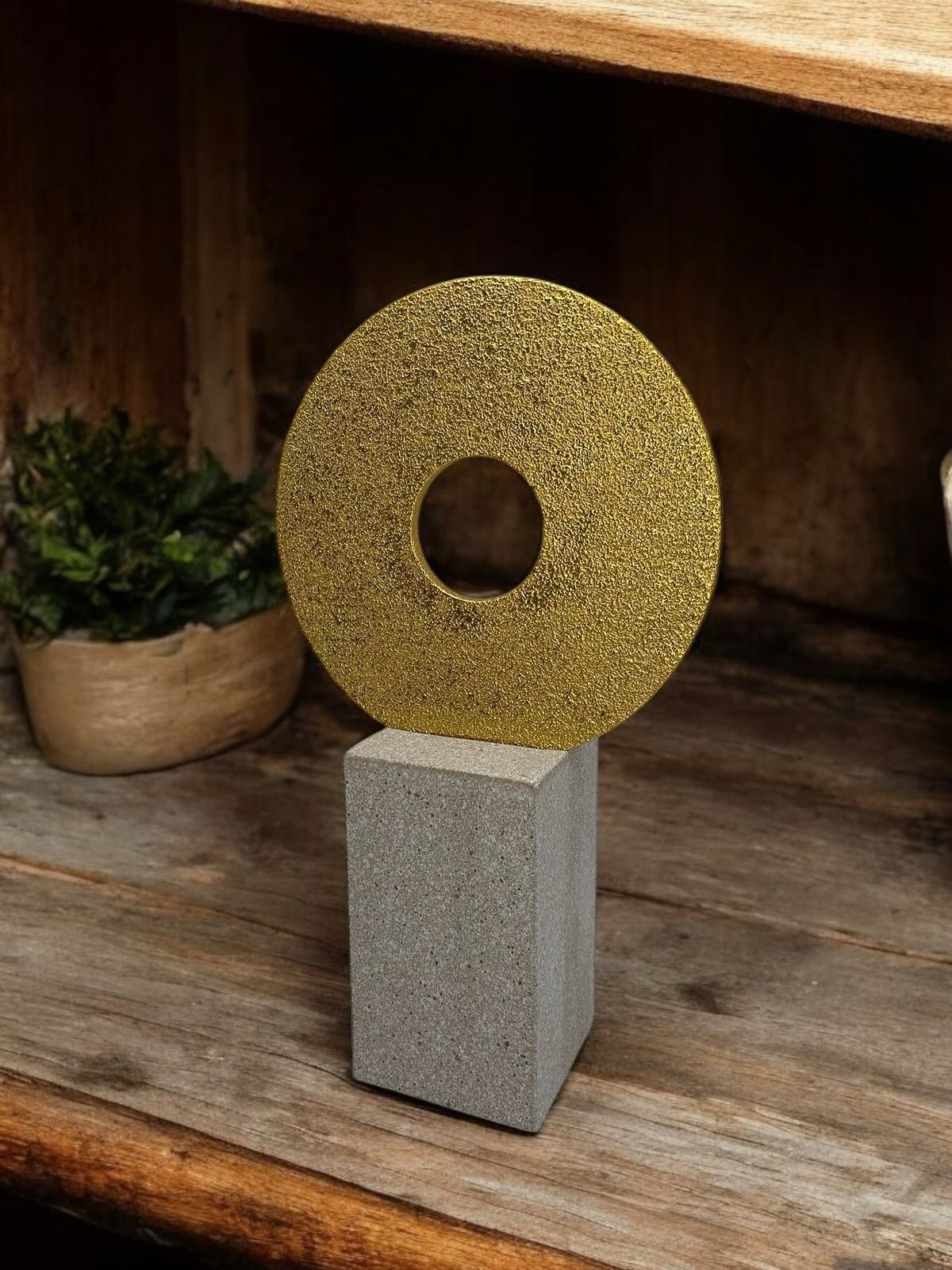 ESCULTURA DISCO DOURADO - 19x8x34