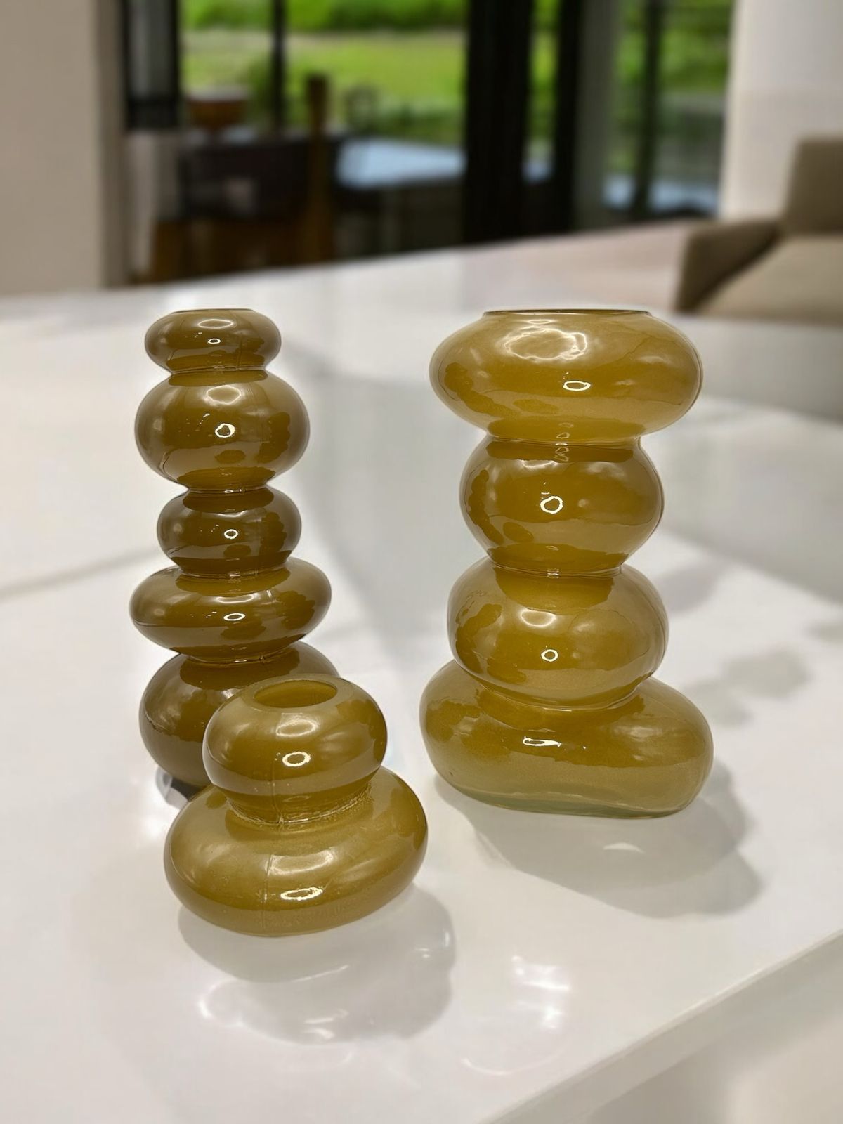 VASO DE VIDRO PILED ROCKS VERDE - 15x24