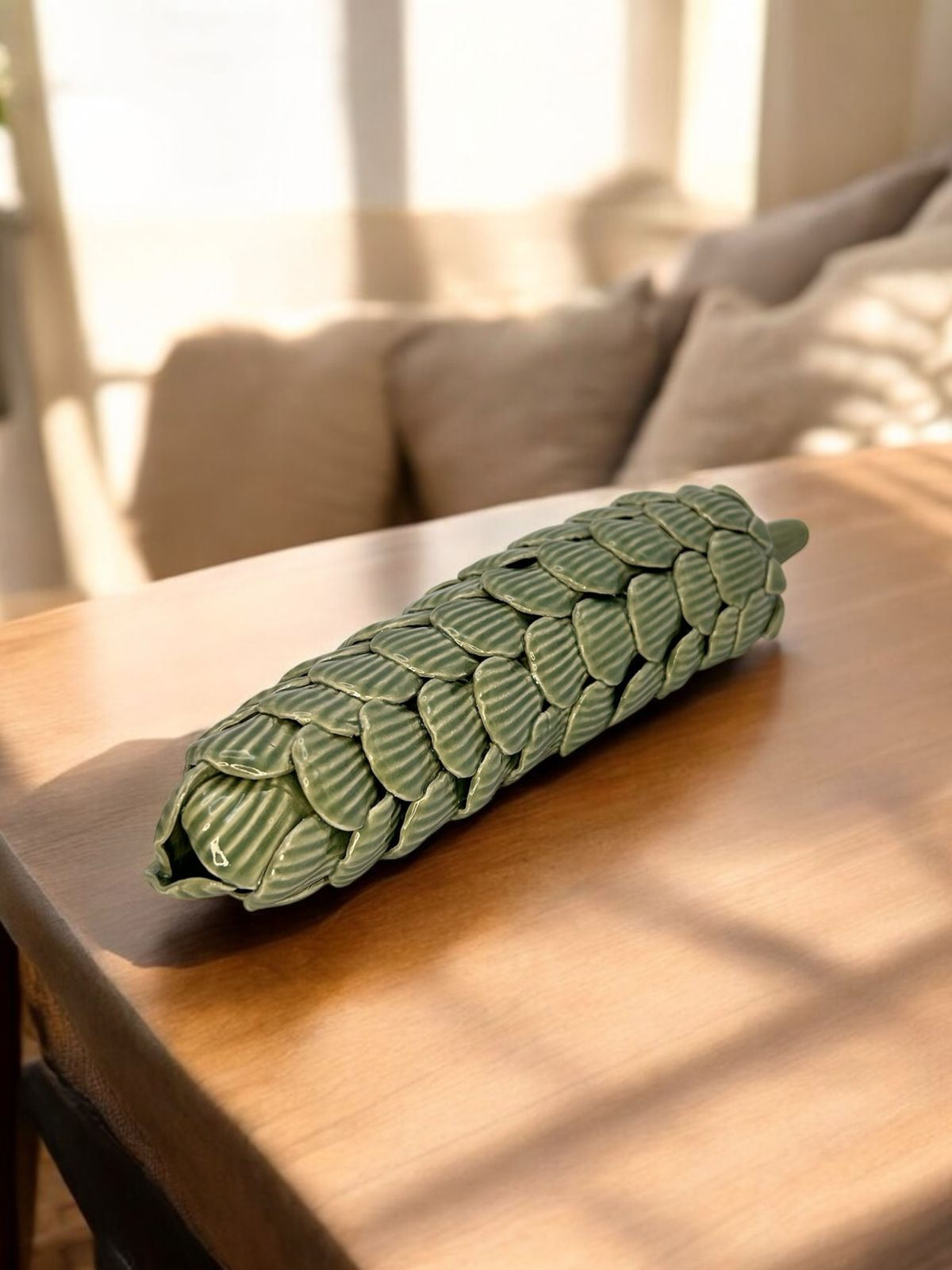 PEÇA DECORATIVA DE CERAMICA - PINHA VERDE - 30x6x6