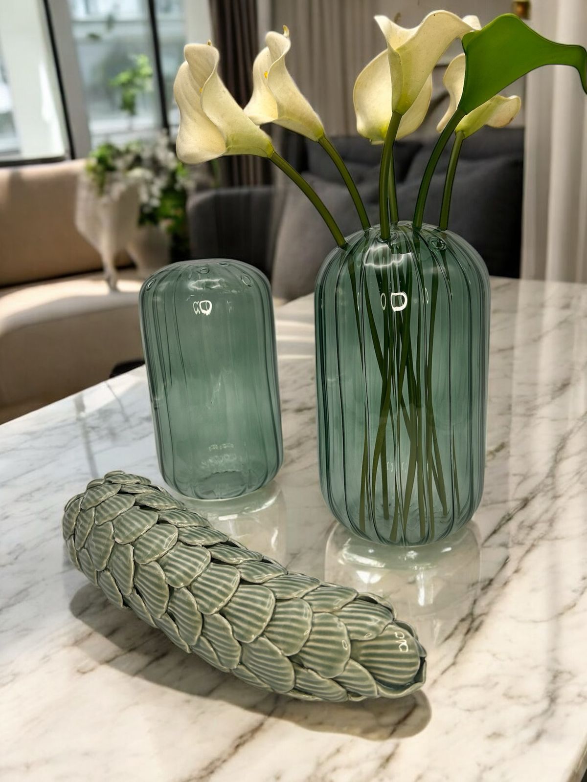 PEÇA DECORATIVA DE CERAMICA - PINHA VERDE - 30x6x6