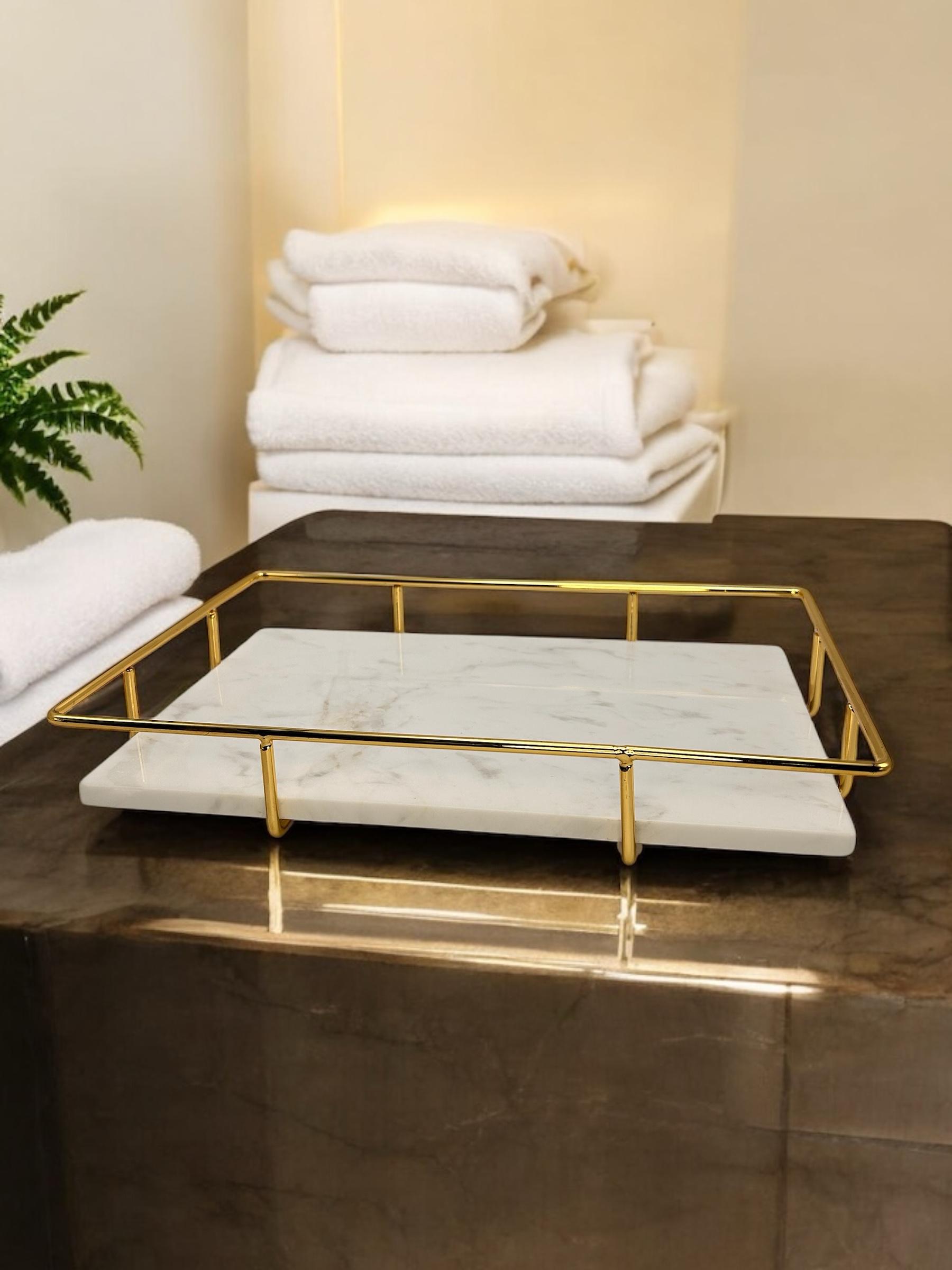 BANDEJA MARMORE E METAL 32X18X4