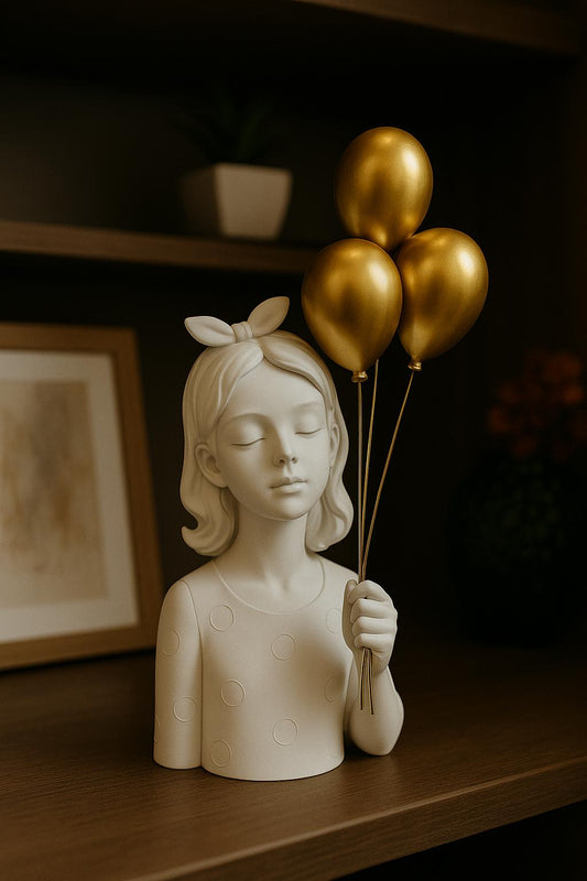 ESCULTURA MENINA COM BALAO DOURADO -  36.5CM