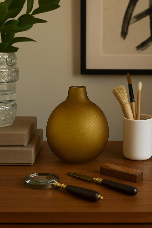 VASO EM VIDRO ÂMBAR ORBE - 22x19