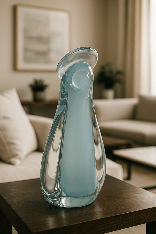 ESCULTURA NOSSA SENHORA EM MURANO AZUL - 24x12,5