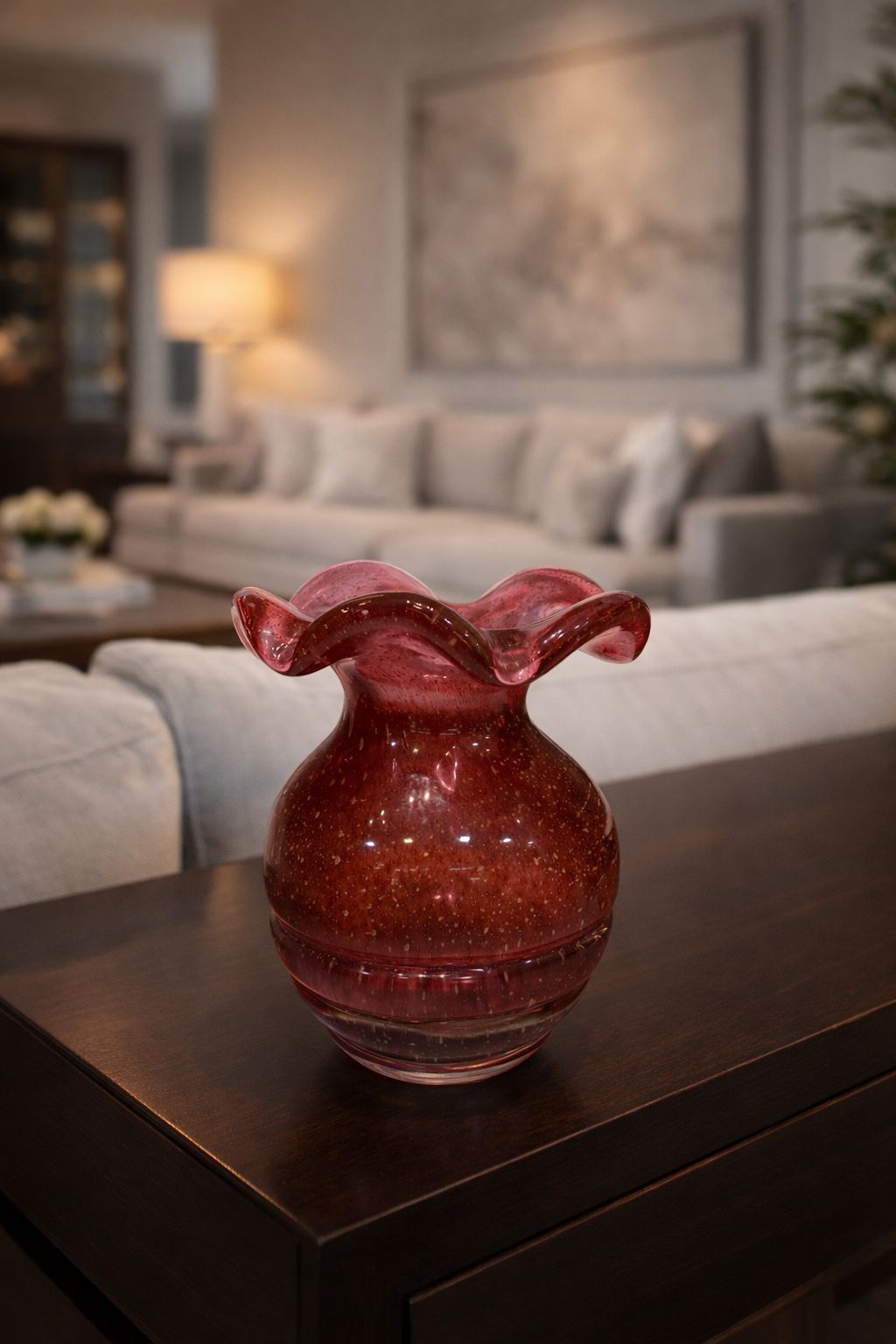 VASO EM MURANO VERMELHO - 16,5x14