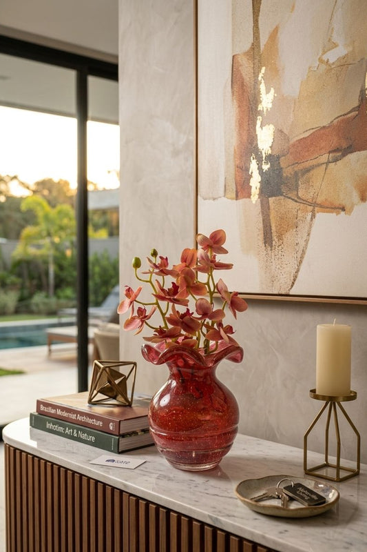 VASO EM MURANO VERMELHO - 16,5x14