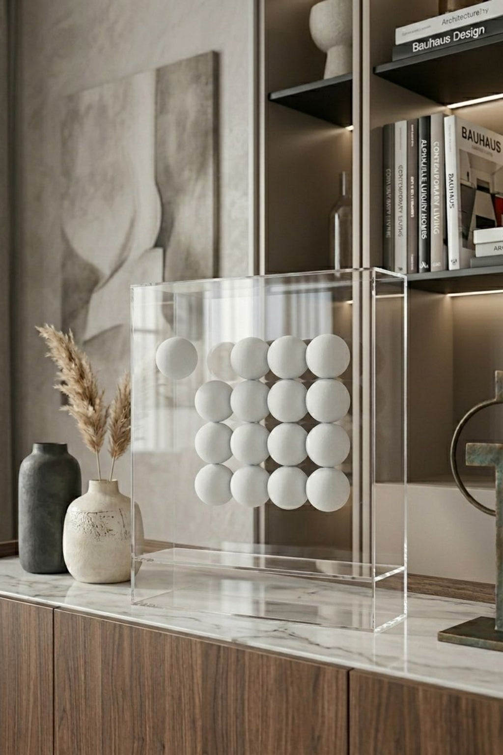 ESCULTURA EM ACRILICO WHITE DOTS - 30x24