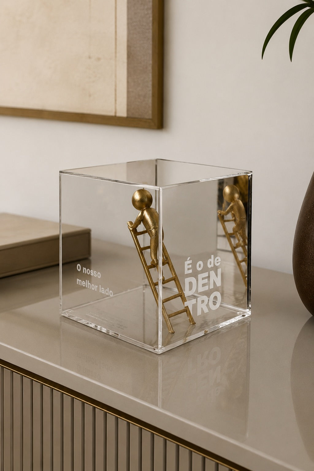 CUBO EM ACRÍLICO - O NOSSO MELHOR LADO É O DE DENTRO - 12,5x12,5