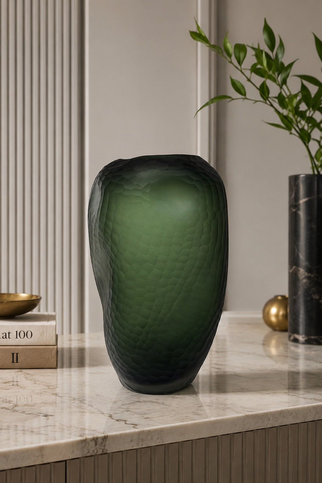 VASO EM VIDRO LAPIDADO CELADON - 28x16,5