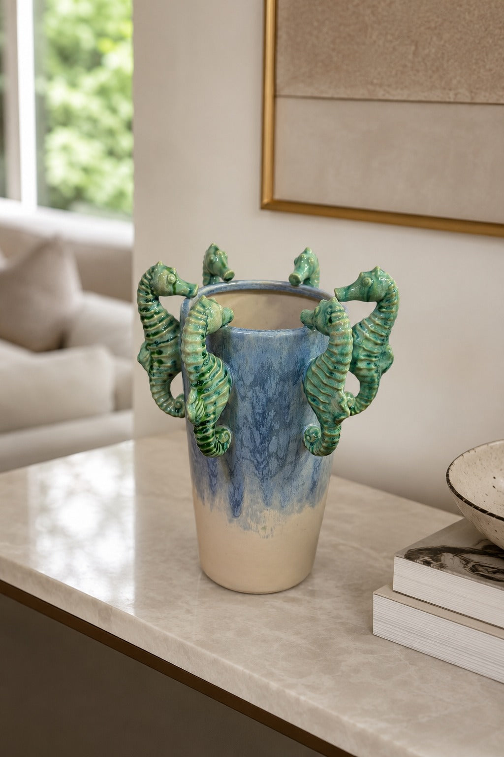 VASO EM CERÂMICA CAVALO MARINHO - 29x24