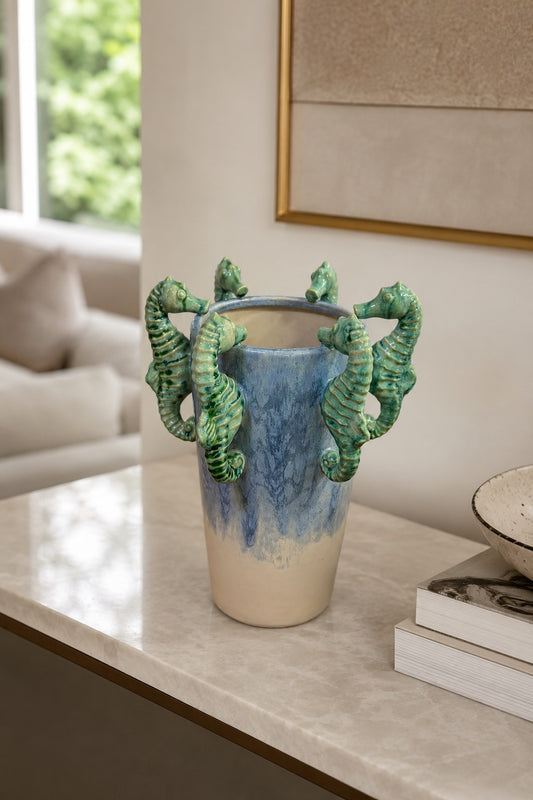 VASO EM CERÂMICA CAVALO MARINHO - 29x24