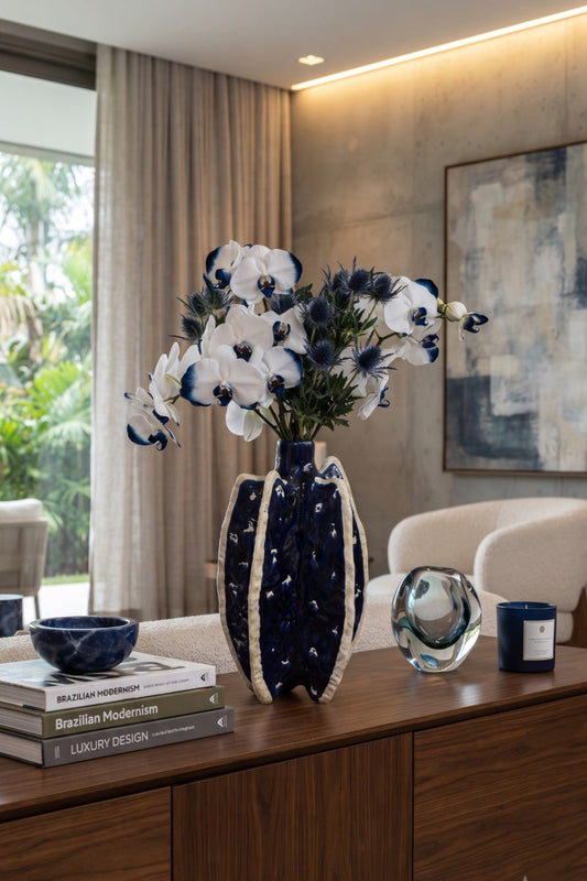 VASO EM CERAMICA ATLANTE AZUL - 41x17