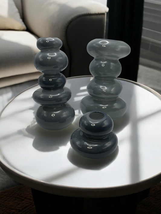 VASO DE VIDRO PILED ROCKS CINZA - 11x9