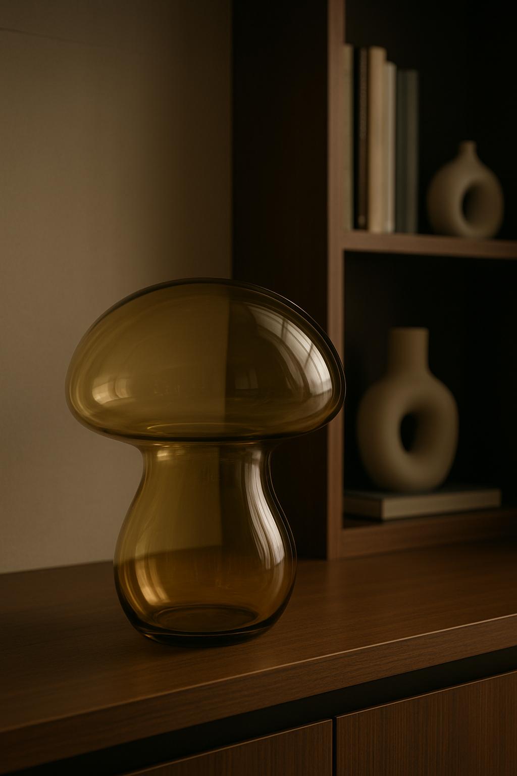 COGUMELO EM VIDRO AMBAR - 25x20x20