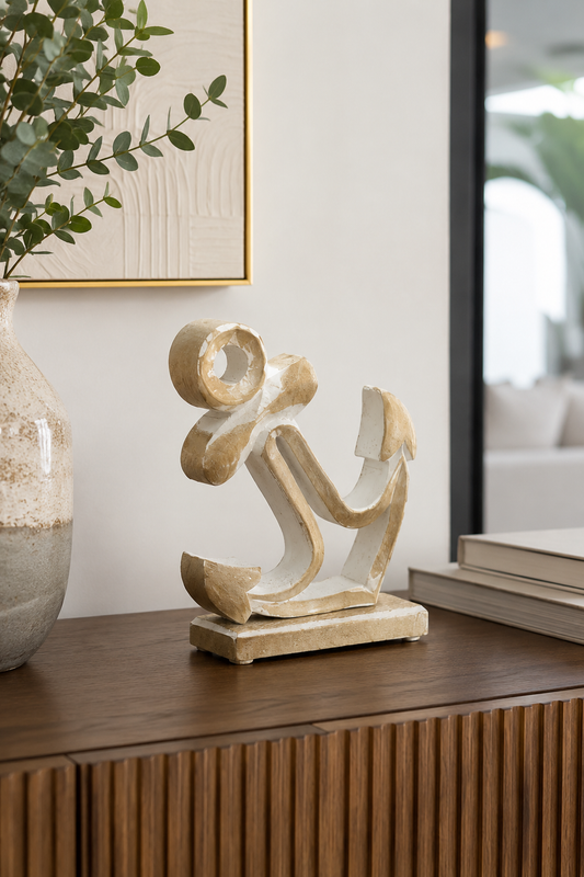 ESCULTURA DECORATIVA ÂNCORA  EM MADEIRA - 19x15