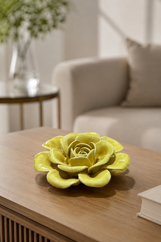 FLOR AMARELA NOBILE DECORATIVA EM CERÂMICA - 13,5x4